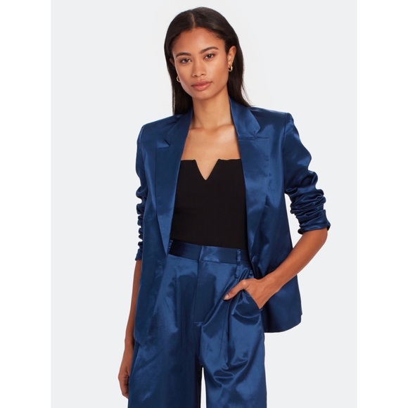 Staud Madden Cotton Blend Satin Blazer 